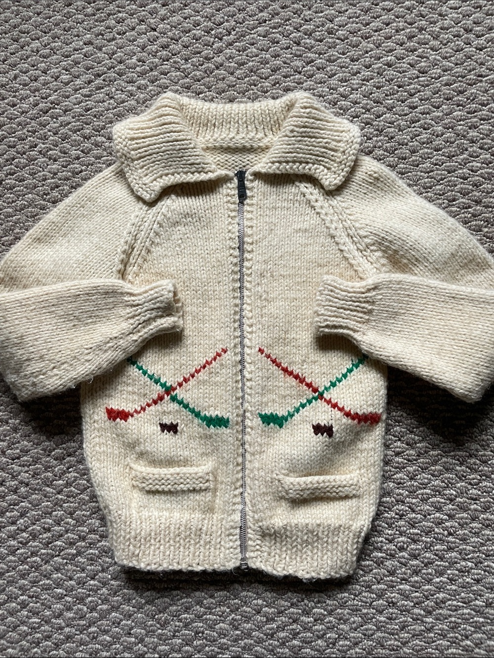 Vintage kids hockey player cowichan wool knit sweater